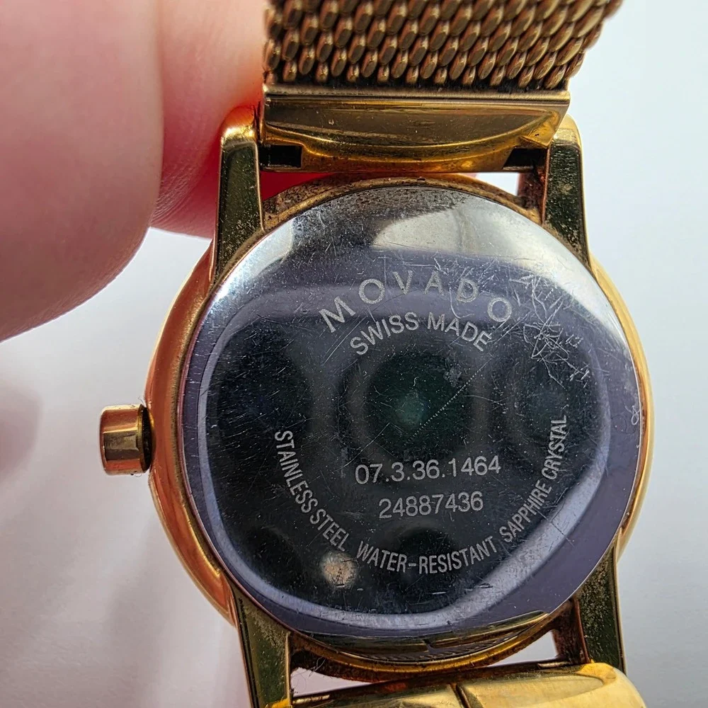 Movado Museum Gold Mother of Pearl Dial Mesh Bracelet Watch 07.3.36.1464